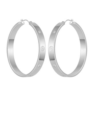 Cubic Zirconia Gold and Silver-Tone Logo Hoop Earrings