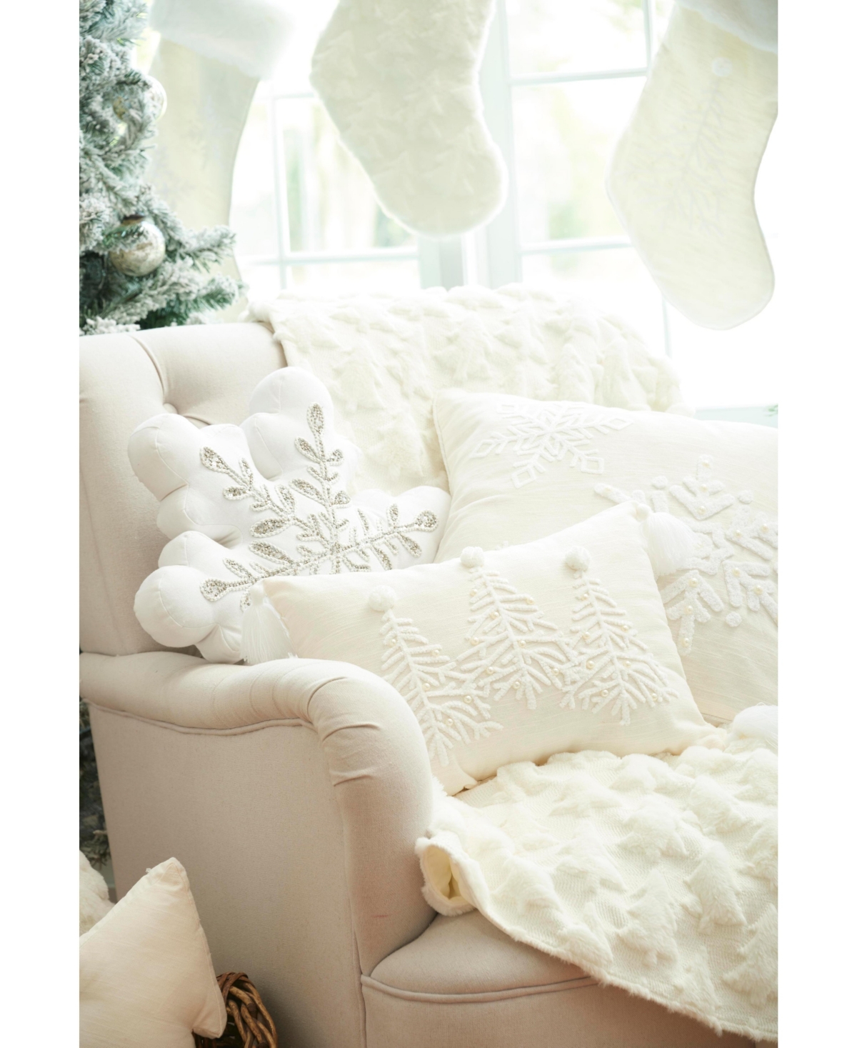 C&F HomeWhite Christmas Tree w/ Embellished Pearl Beads Cotton Blend Mini Accent Pillow 12" x 16"