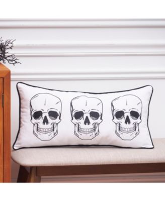 Triple Skully Skeletons Mini Cotton Blend Halloween Accent Pillow 12" x 24"