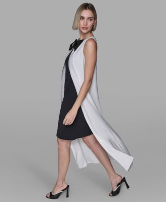 Women's Bow Detail Sleeveless Overlay Midi Dress