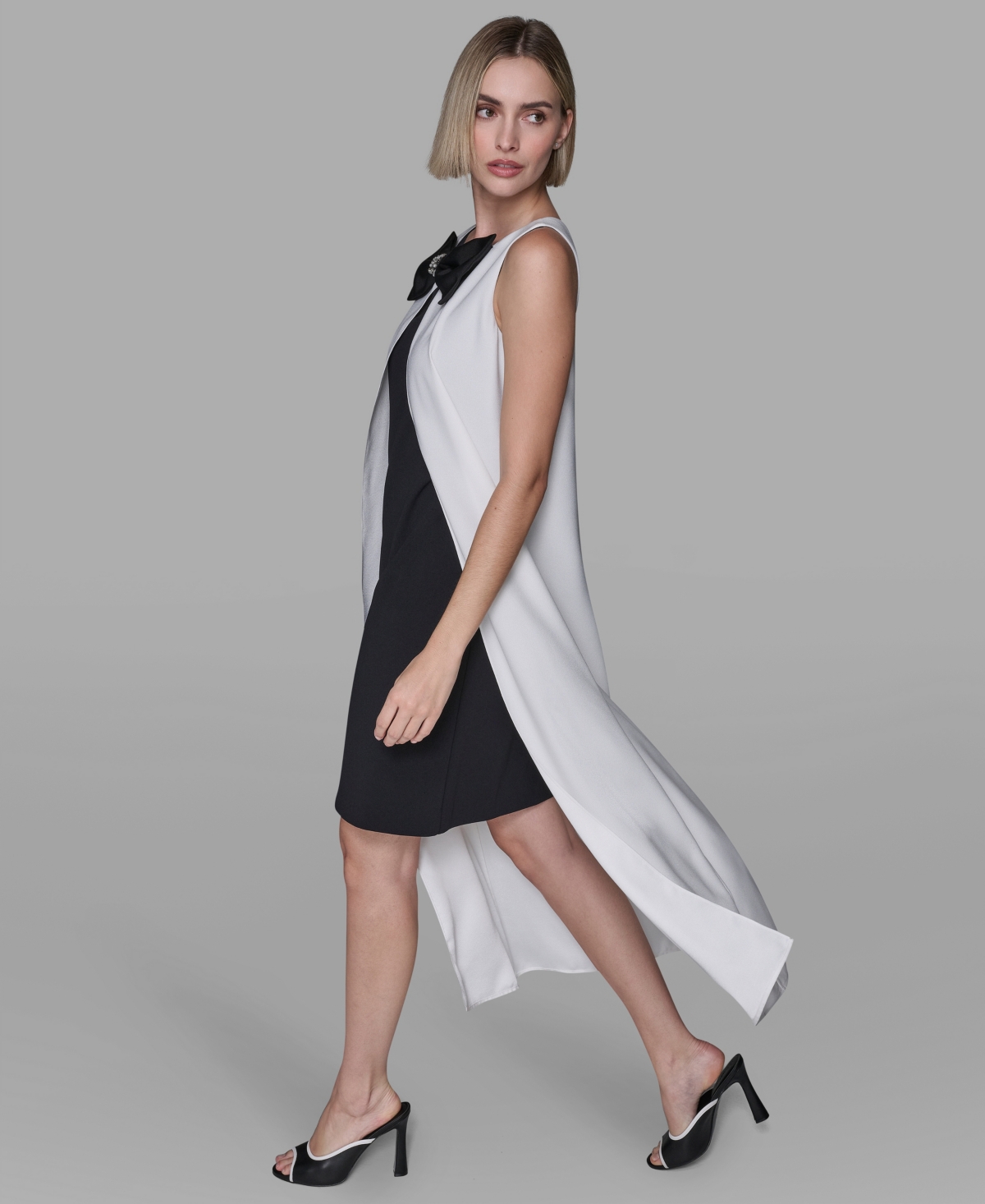 Karl Lagerfeld Women's Bow Detail Sleeveless Overlay Midi Dress In White