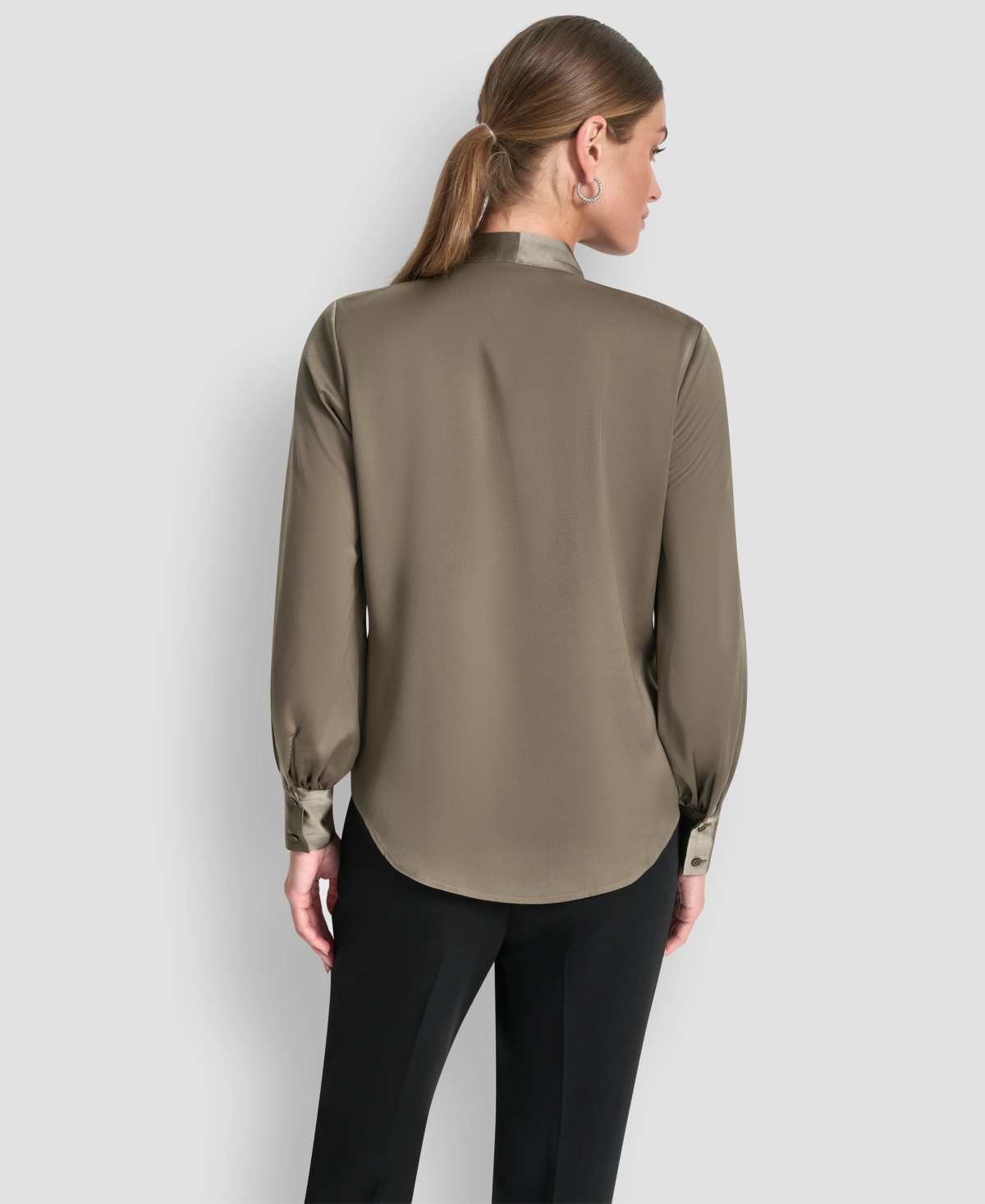 Dkny Women's Front Button Long Sleeve Blouse In Brown