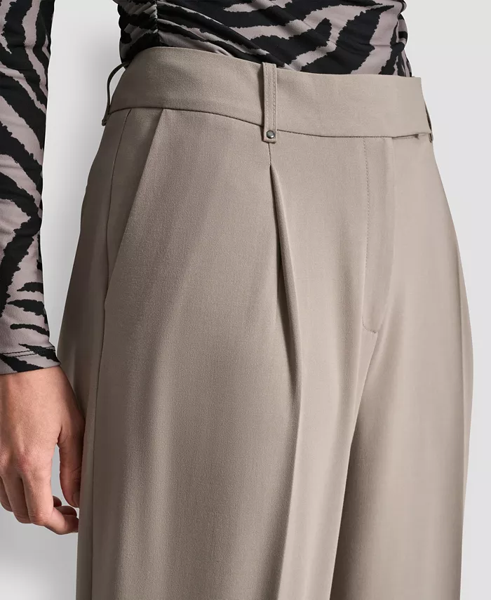 Women's Pintuck Wide Leg Mid Rise Trousers - thumbnail 4
