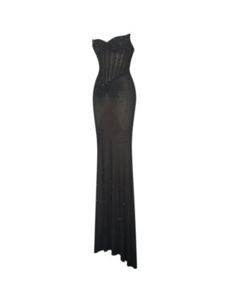 Women Fatima Black Crystal Sleeveless Corset Mermaid Maxi Dress