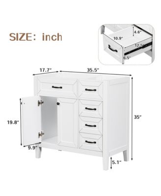 36" Bathroom Vanity, Cabinet Base Only, Bathroom Cabinet with Drawers, Solid Frame and MDF Board