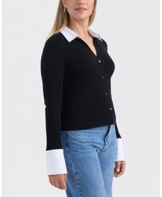 Women's Button Front Fooler Sweater with Rhinestone Detailing