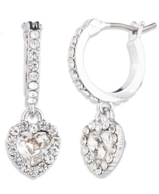 Glass Stone Silver-Tone and Gold-Tone Heart Drop Hoop Earrings
