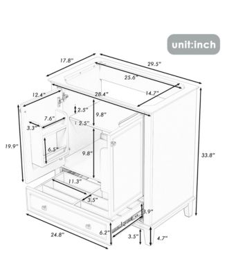 30" Bathroom Vanity, Cabinet Base Only, Multi-Functional Cabinet with Doors and Drawer, Solid Frame and MDF Board