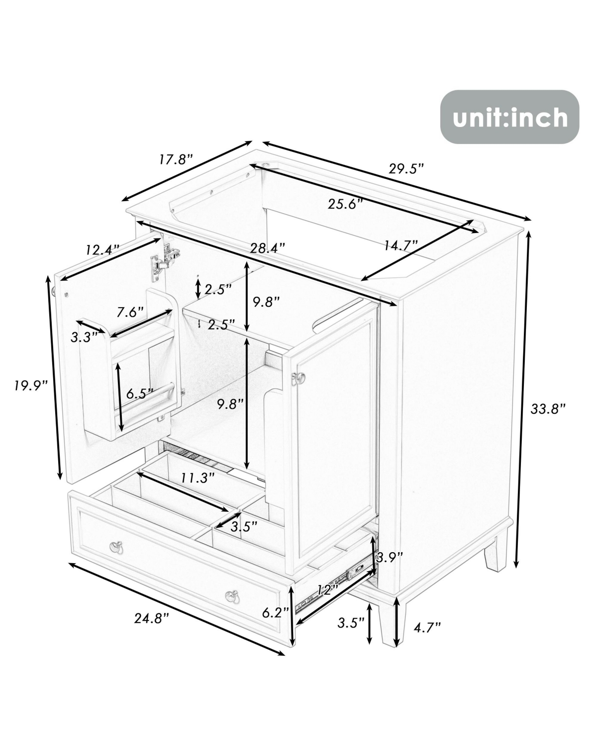 Casainc 30" Bathroom Vanity, Cabinet Base Only, Multi-Functional Cabinet with Doors and Drawer, Solid Frame and Mdf Board