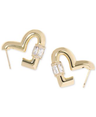 Cubic Zirconia Metal Plated Over Brass Emery Heart Hoop Earrings