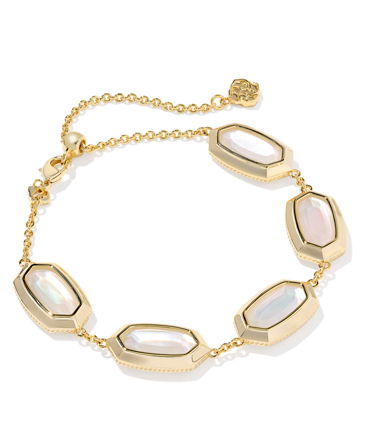 Kendra Scott Imitation Pearl 14k Gold Plated Over Brass Elaina Bezel Chain Bracelet In Gold