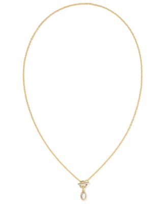 Malachite & Imitation Pearl 14k Gold Plated Over Brass Daphne Link and Chain Necklace