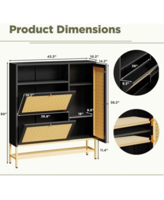 Shoe Storage Cabinet with 2 Flip Drawers - Hidden Shoe Organizer for Entryway, Metal Shoe Rack with Door &amp; Open Storage