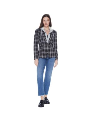 Women's Helen Blazer With Removable Hoodie Insert, Black Plaid