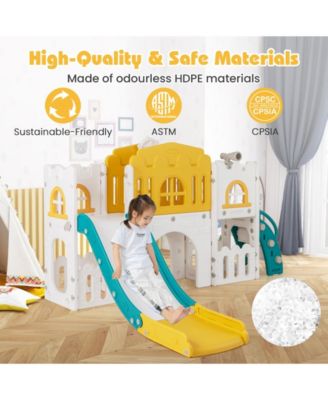 All-in-1 Toddler Slide Playset Playground with Tunnel and Ladder and Basketball