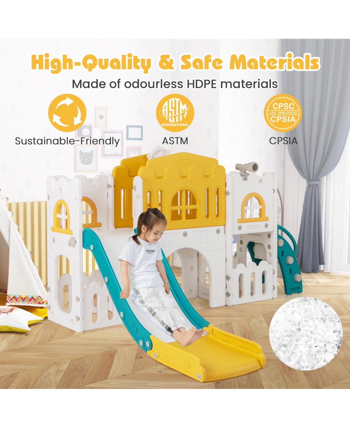 Sugift All-in-1 Toddler Slide Playset Playground with Tunnel and Ladder and Basketball