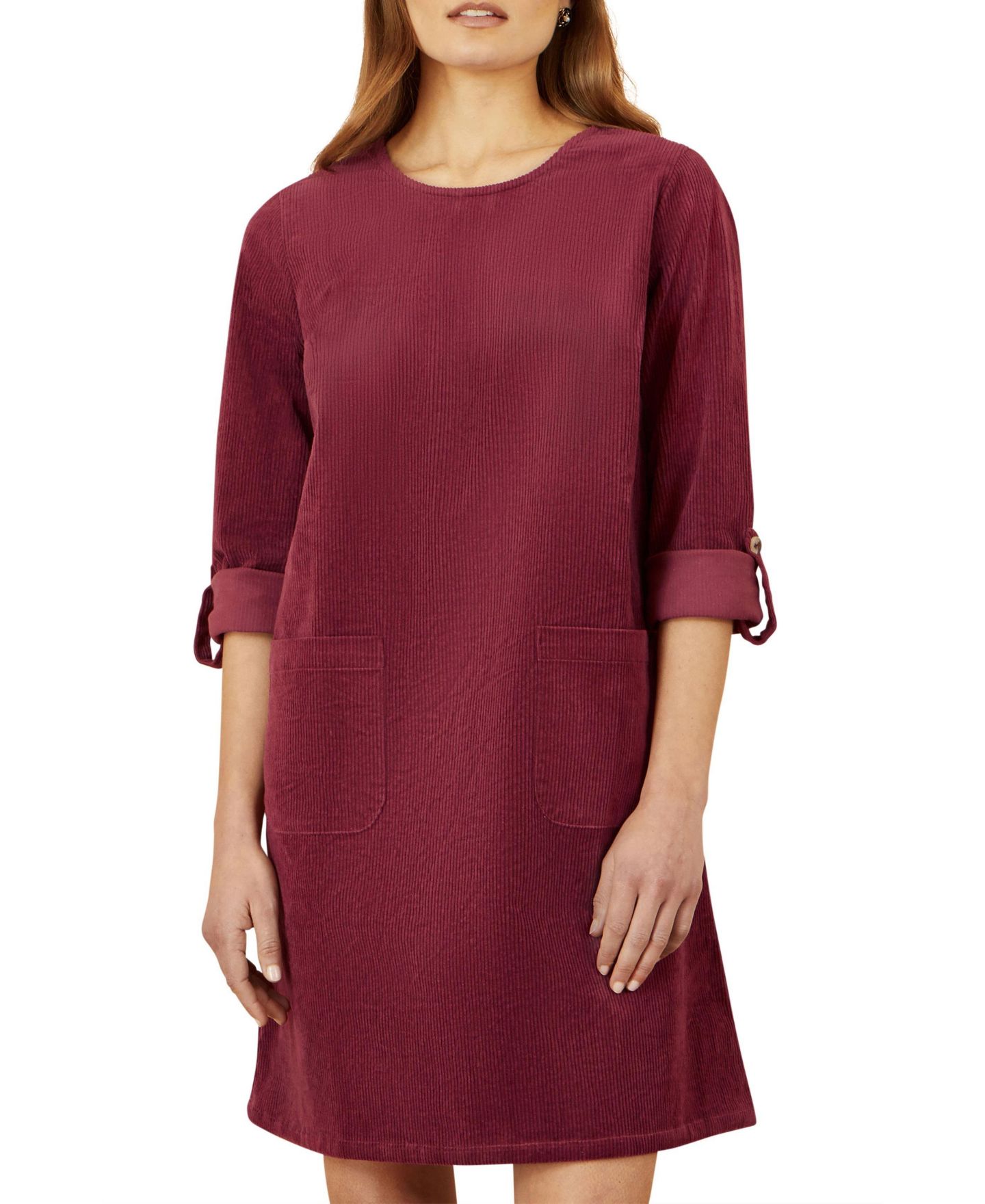 Женское платье Yumi Cord Tunic Dress With Pockets, цвет: Бордовый — фото 7