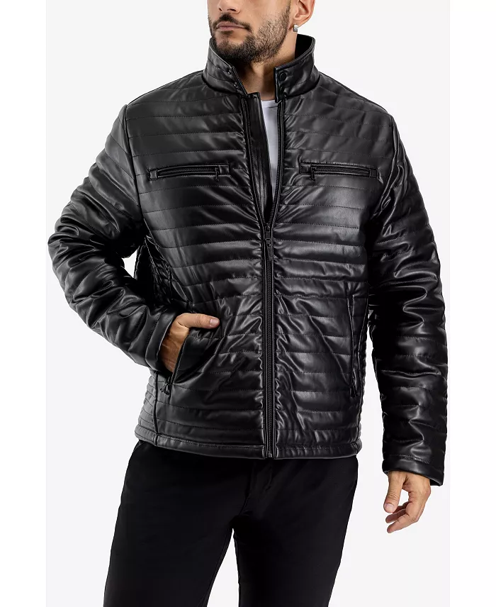 Men's PU Quilted Jacket With Faux Shearling Lining - thumbnail 4