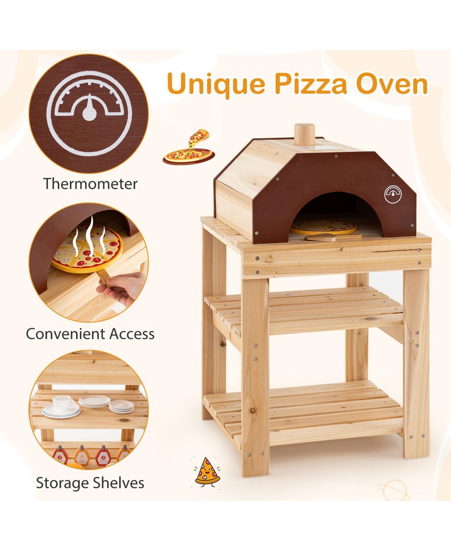 Детские игрушки SUGIFT 3-Piece Outdoor Kitchen Set Mud Kitchen with Separate BBQ Grill and Pizza Oven, цвет: Натуральный — фото 7