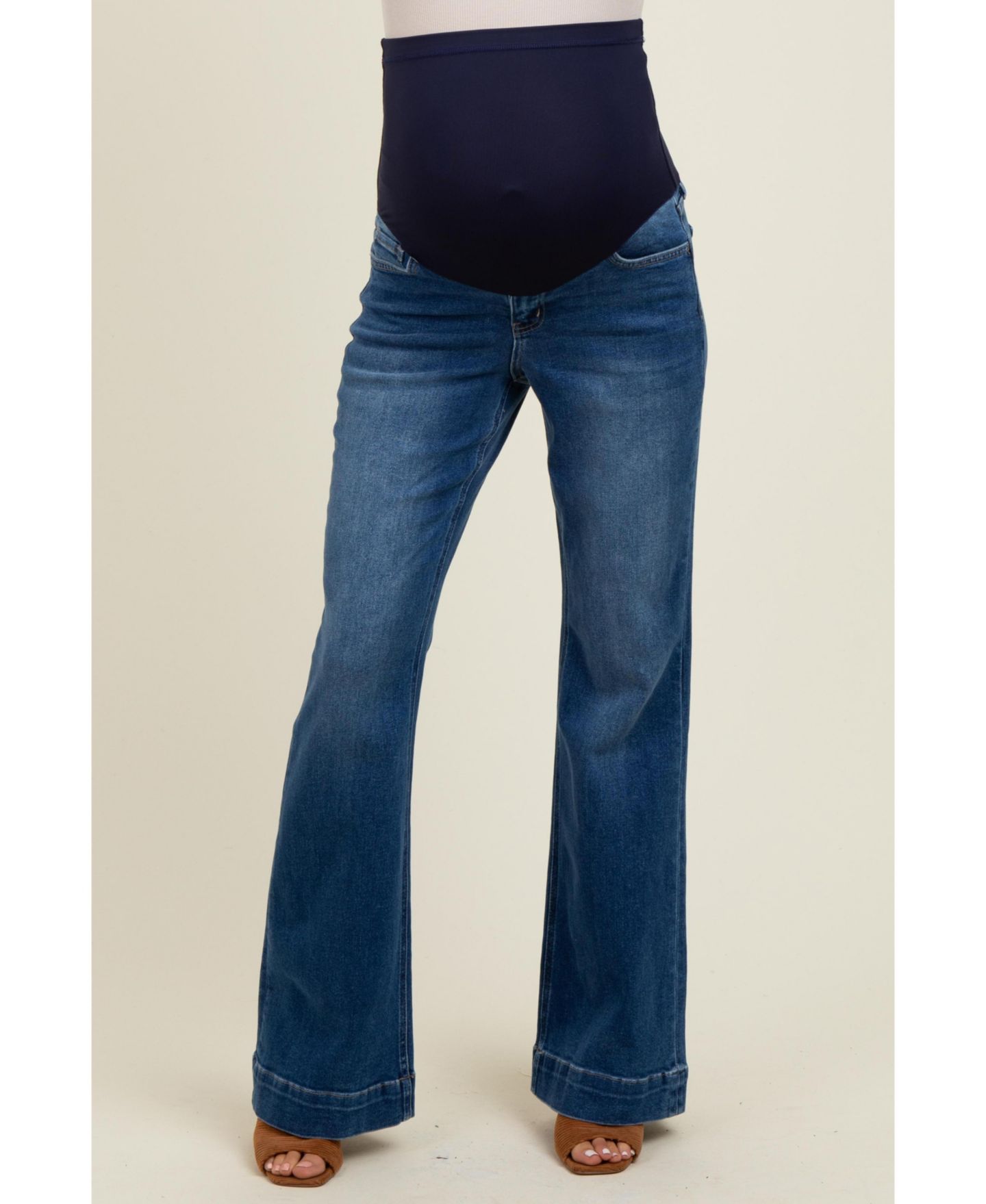 Женские джинсы Pinkblush Navy Blue Wide Hem Flare, цвет: Тёмно-синий — фото 1