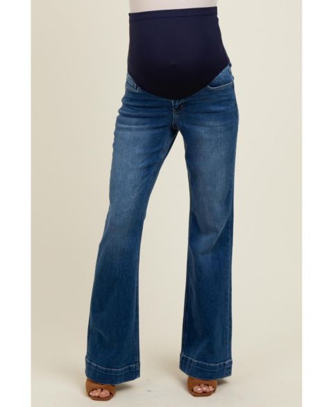 Женские джинсы Pinkblush Navy Blue Wide Hem Flare, цвет: Тёмно-синий