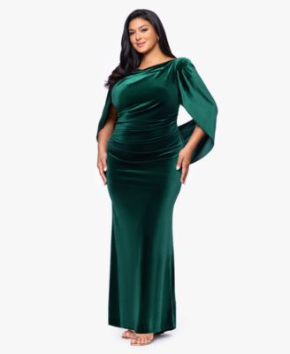 Plus Size Velvet Boat Neck Long Drape Back Gown