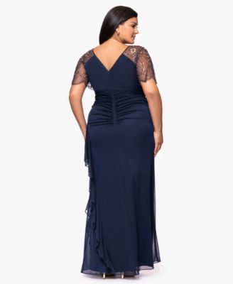 Plus Size Beaded Flutter Short Sleeves Long Dress