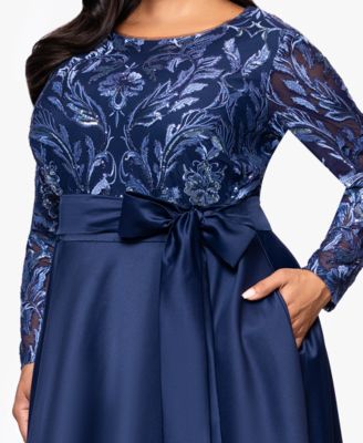 Plus Size Sequin Mesh Detail Long Sleeves Dress