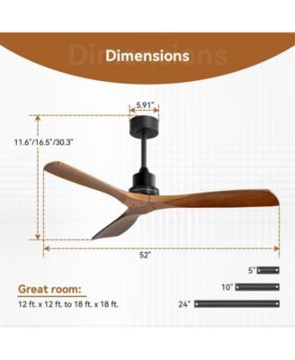 52-inch Modern Black 3 Blades Walnut Ceiling Fan with 6 Speed Remote control and Timing and Forward Reverse Rotation Function for Indoor