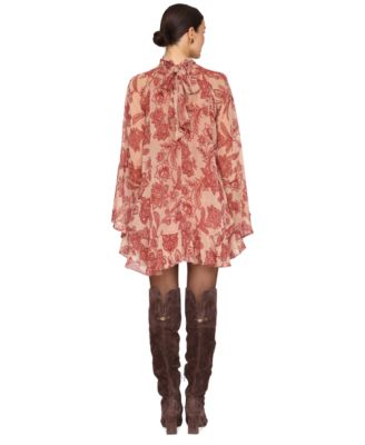 Women's Mock Neck Tiered Ruffle Mini Dress