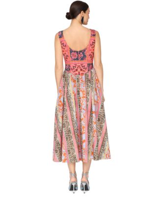 Women's Boat Neck Full Skirt Midi Dress