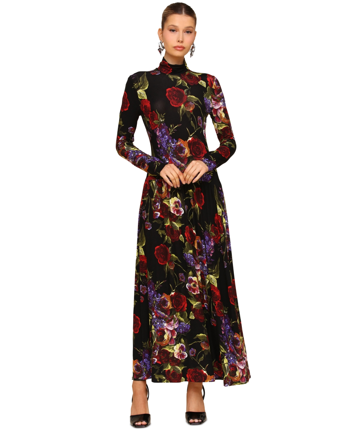 Avec Les Filles Women's Long Sleeves Printed Maxi Dress In Multi