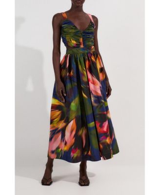 Women's Blurred Floral Taffeta Maxi Dress