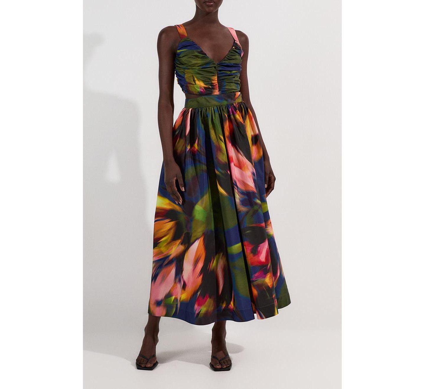 Женское платье Karen Millen Blurred Floral Taffeta Maxi, цвет: Разноцветный — фото 7