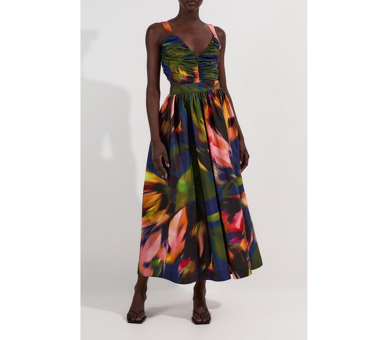 Women's Blurred Floral Taffeta Maxi Dress
