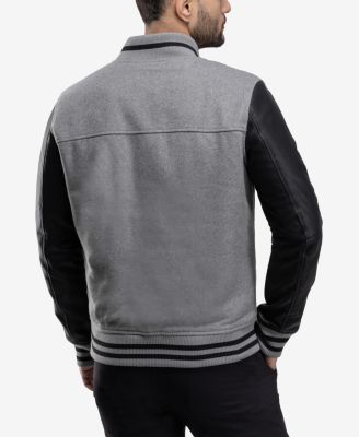 Men's Wool Varsity Bomber Jacket With PU Sleeves