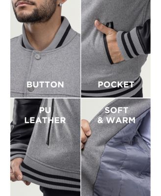 Men's Wool Varsity Bomber Jacket With PU Sleeves