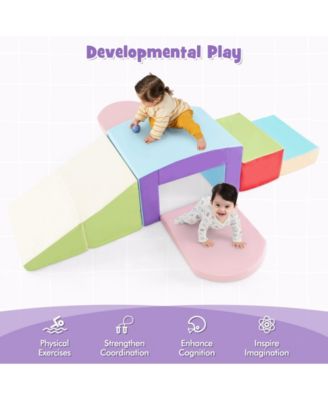 6 Pieces Foam Climbing Blocks Soft Play Climbing for Toddlers with Tunnel