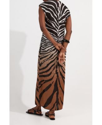 Women's Jacquard Zebra Print Slinky Maxi Dress