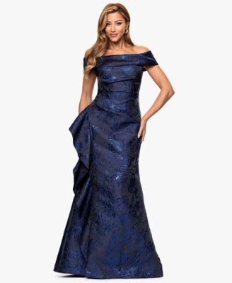 XSCAPE - Petite Off-The-Shoulder Brocade Ruffle Gown