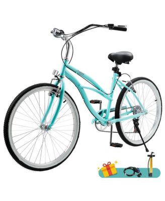 26-Inch Beach Cruiser Bike for Adults with Shimano 7-Speed, High-Carbon Steel Frame for Leisure Cycling