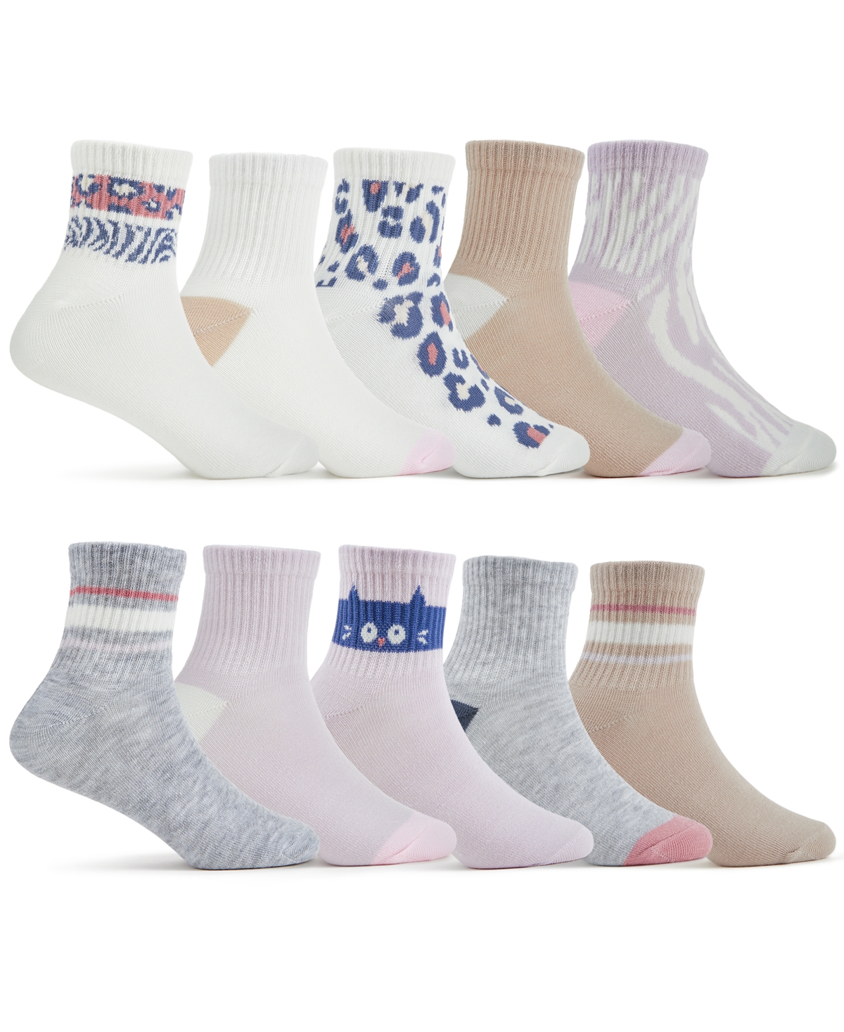 Trimfit Girls 4-11 10-Pack Fashion Quarter Socks