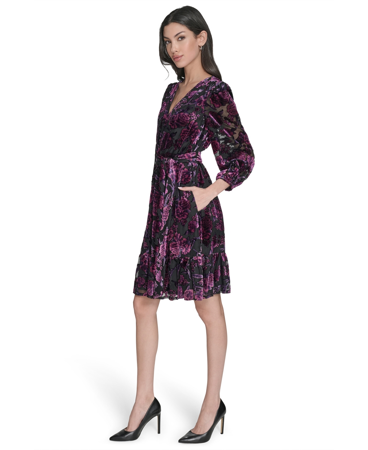 Eliza J Women's V-Neck Ruffle Fit and Flare Dress