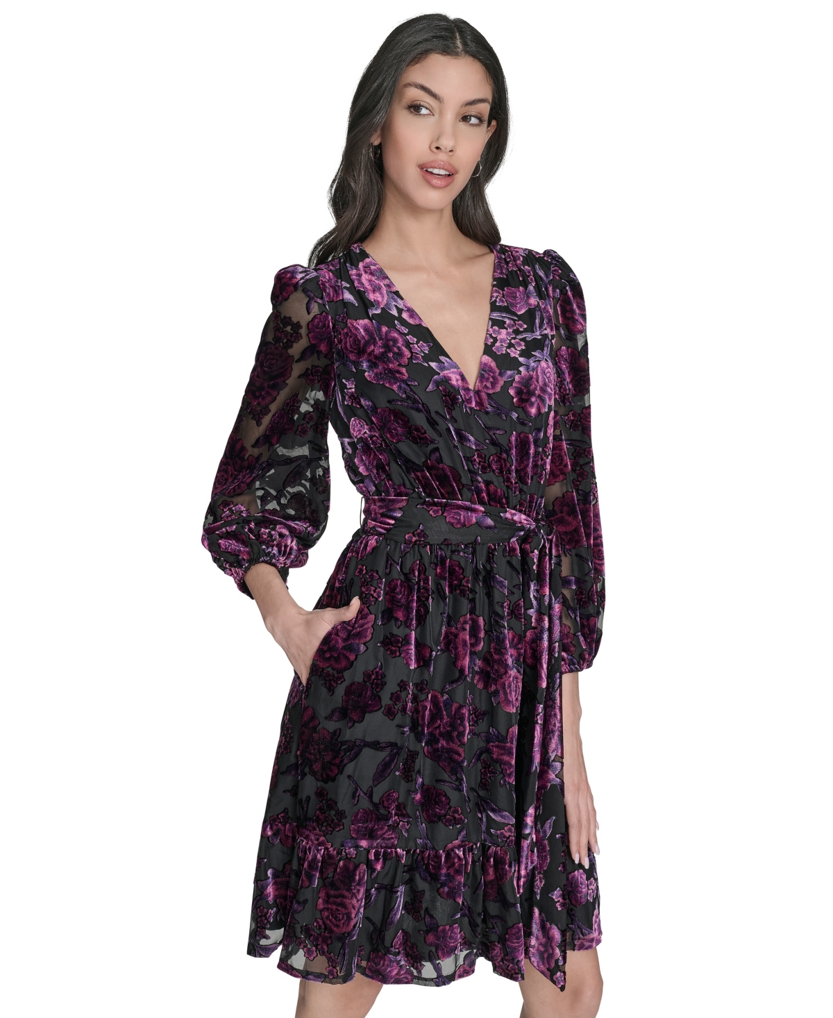 Eliza J Women's V-neck Ruffle Fit And Flare Dress In Multi