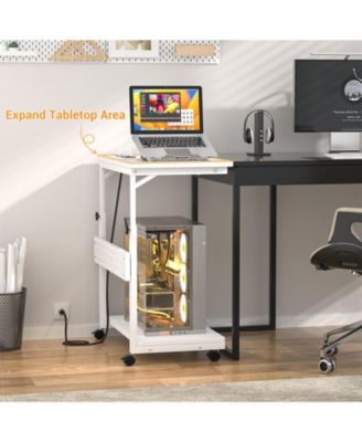 Height Adjustable Computer Tower Stand with Charging Station, Mobile Rolling CPU Holder with Wheels