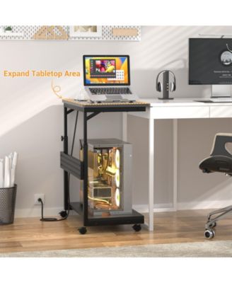 Height Adjustable Computer Tower Stand with Charging Station, Mobile Rolling CPU Holder with Wheels