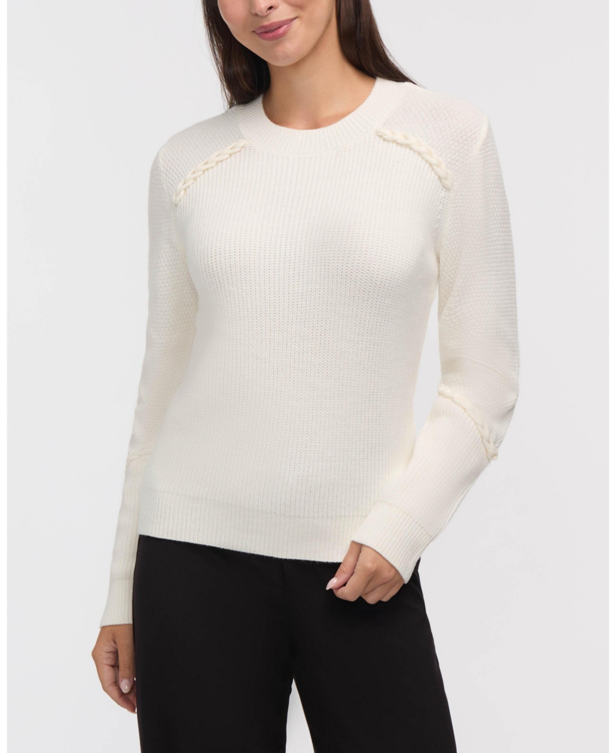 Ellen Tracy Women's Crew Neck Sweater with Braided Details