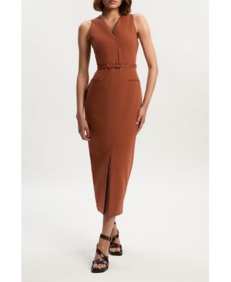 Women's Belted Pencil Maxi Dress