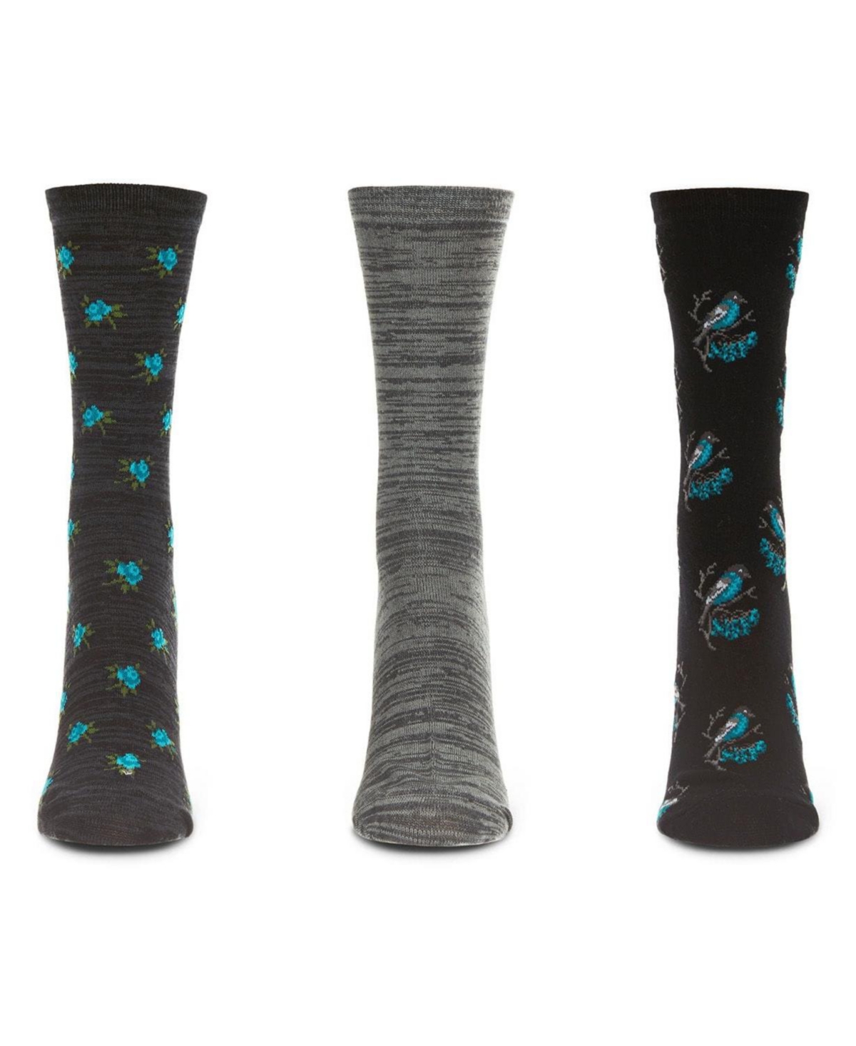 MeMoi Women's 3 Pair Pack Birds Rayon From Crew Socks