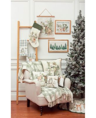 Vintage Woodland Snow Santa Claus Christmas Accent Throw Pillow 18" x 18"